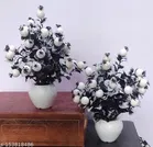 Plastic Artificial Flower With Pot,Multicolour, Set Of 2