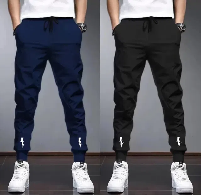 Polyblend Printed Trackpants for Men, Navy Blue & Black, Pack of 2 (XL)