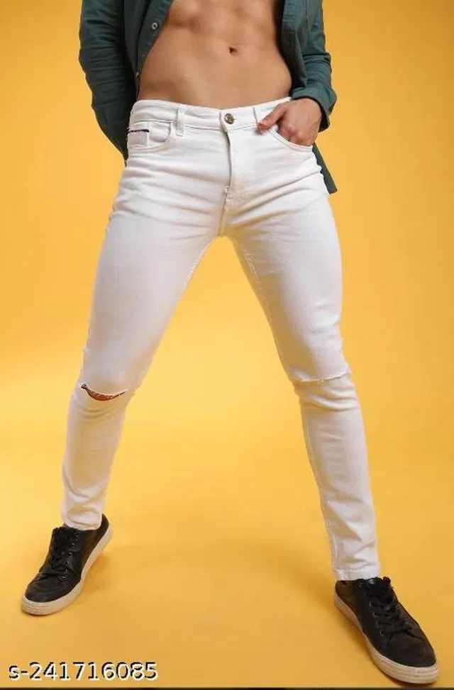 Denim Slim Fit Jeans for Men (Cream, 34)