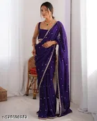 Jimmy Choo Solid Saree For Women, Purple