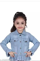 Denim Solid Jacket for Girls (Blue, 9-10 Years)