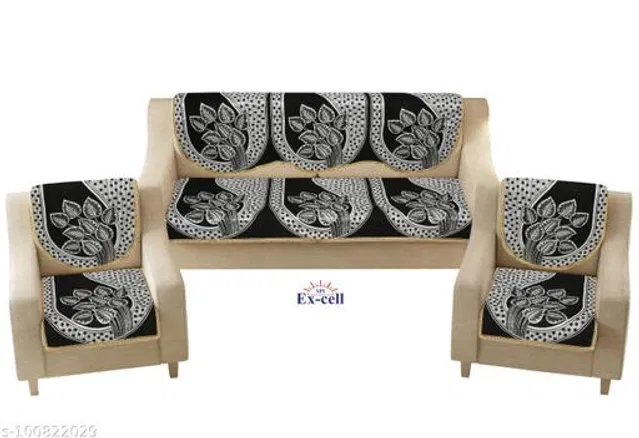 Polycotton 5 Seater Sofa Covers (Black, Set of 1)