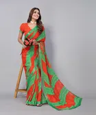 Women's Designer Georgette Printed with lace Saree with Blouse Piece 