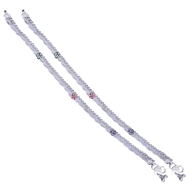 Brass Rhodium Plated Anklet Set (Silver, Set of 1)