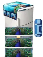 PVC Printed Fridge Top Cover with 3 Pcs Shelf Mats & Handle Cover 