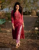 Rayon Printed Kurta with Pant for Women, Red & White 