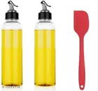 Plastic Oil Dispenser Bottle (2 Pcs) with Spatula (Transparent & Red, Set of 2)