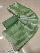 Organza Embroidered Saree For Women, Green