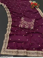 Chiffon Solid Saree For Women, Purple