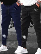 Polyblend Printed Trackpants for Men, Navy Blue & Black, Pack of 2 
