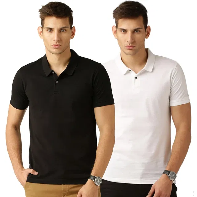 Polo Cotton Blend T-shirts for Men, Pack of 2 (Multicolor, M)