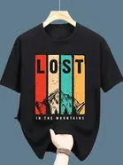 Polyester Printed Half Sleeves T-Shirts For Men, Black 