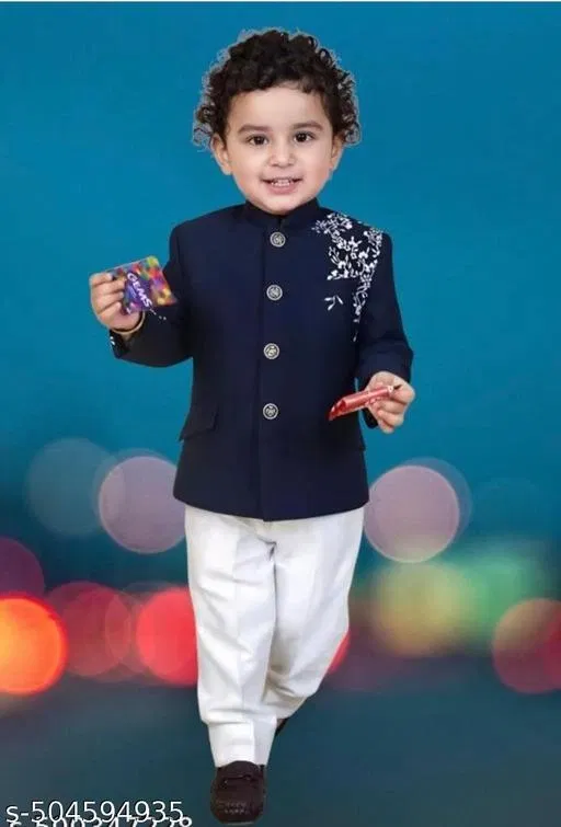 Floral Cotton Silk Kurta Set for Boys (White, 5-6 Years)