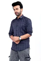 Cotton Blend Checked Shirt for Men, Blue 
