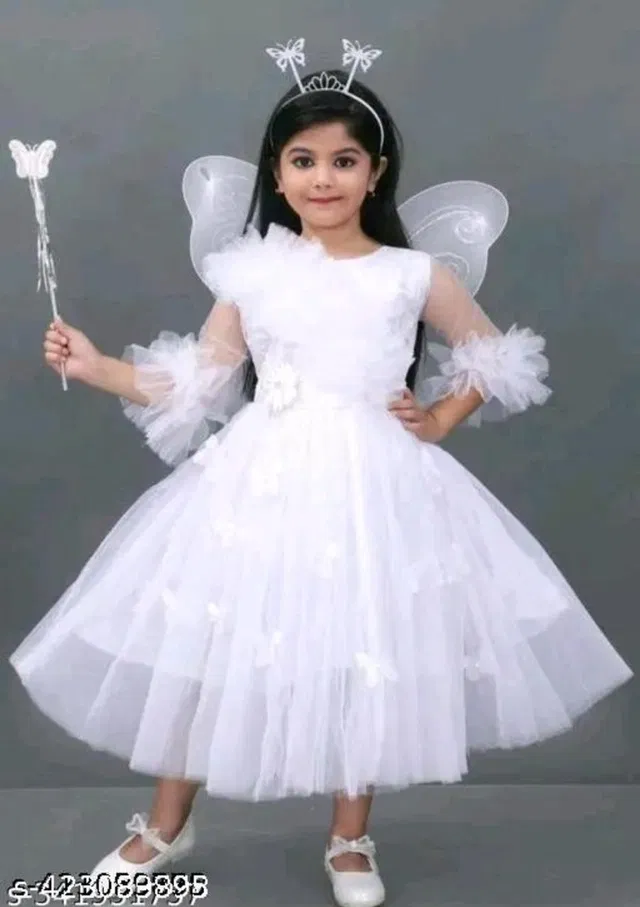 Cotton Blend Solid Dress for Girls (Pink, 6-7 Years)