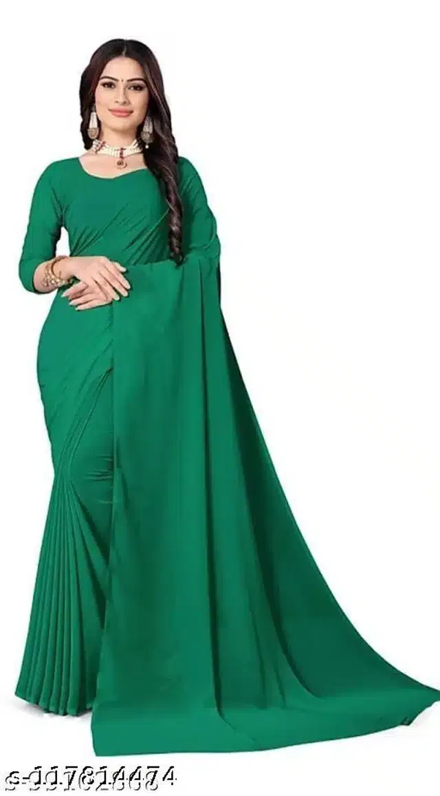 Satin Silk Saree for Women (Green, 6.3 m)