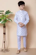 Cotton Embellished Kurta with Payjama for Boys, White 