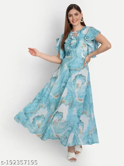 Fashionable Dresses for Women (Aqua Blue, 4XL)