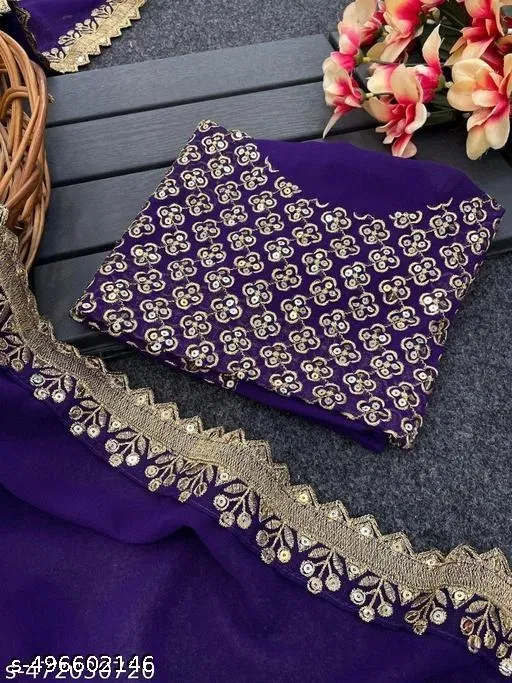 Georgette Solid Saree For Women, Lavender