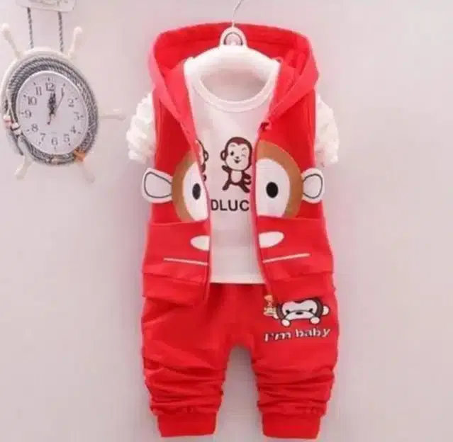 Hosiery 3 Pcs Clothing Set for Kids (Red & White, 1-2 Years)