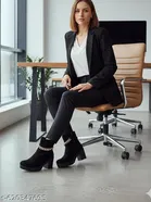 Solid Suede Heeled Boots for Women Black 