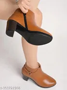 Shoetopia Solid Synthetic Block Heel Heeled Boots Brown 