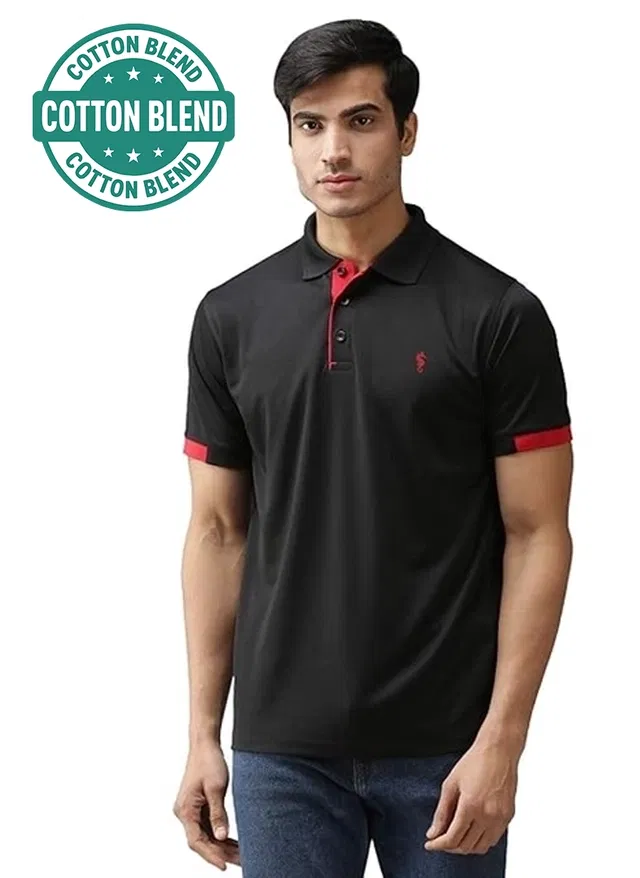 Logo Print Polo T-Shirt for Men (Black & Red, M)