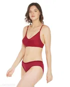 Cotton Blend Solid Lingerie Set for Women 