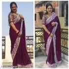 Georgette Solid Saree For Women, Purple
