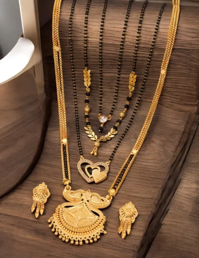 Combo of 4 Pcs Mangalsutras with Earrings Set for Women (Gold, Set of 5)