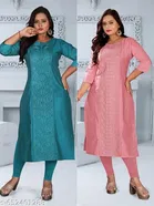Embroidered Chanderi Cotton Kurti for Women, Pack of 2 