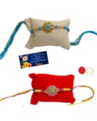 Metal 2 Pcs Rakhi with Greeting Card & Roli Chawal 