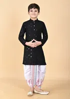 Rayon Embellished Kurta with Dhoti for Boys, Black & White 