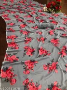 Georgette Printed Saree for Women, Grey 