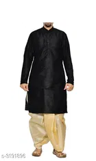 Banarasi Dupion Silk Solid Kurta with Dhoti for Men 