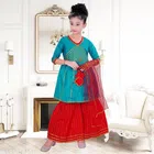 Poly Silk Kurta Sets for Girls (Teal & Red, 2-3 Years)