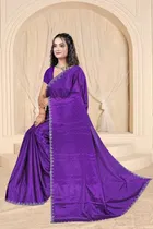 Crepe Solid Saree for Women, Purple 