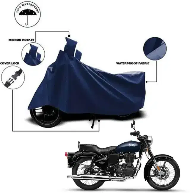 Waterproof & UV Protection Polyester Full Body Cover for Royal Enfield Bullet Scrambler (Blue)
