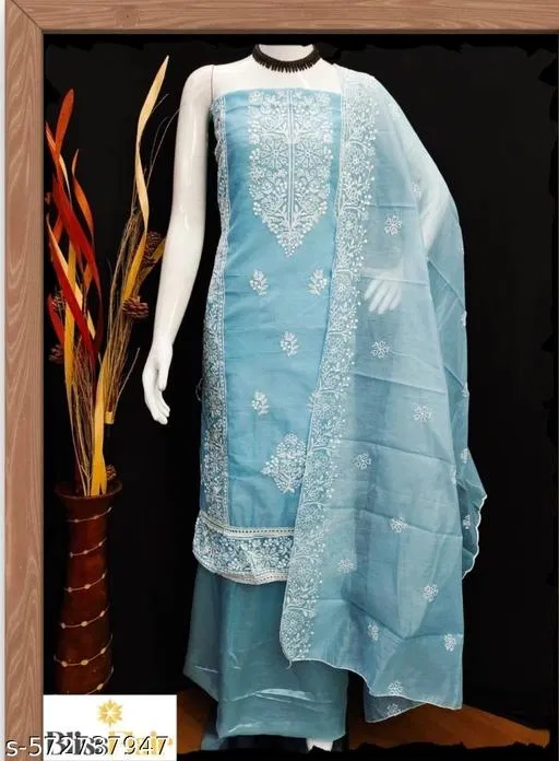 Embroidered Floral Patiala Suits for Women (Blue, Un Stitched)