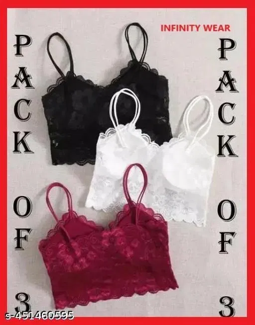 Super Net Solid Bras for Women, Assorted, Pack of 3 (30B)