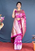 Litchi Silk Zari Woven Saree for Women, Pink 