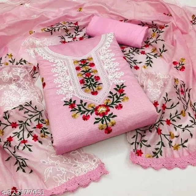 Embroidered Unstitched Suit for Women (Pink, 2.25 m)