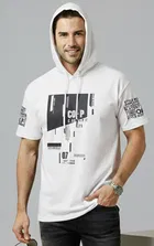 Polyester Printed T-shirt for Men, White 