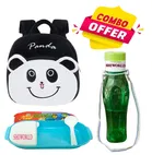 Combo of Fabric School Bag, Water Bottle with Lunch Box for Kids 