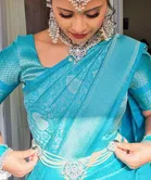 Litchi Silk Zari Woven Saree for Women, Sky Blue 