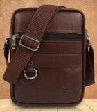 Faux Leather Cross Body Bag for Men, Brown