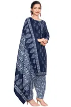 Cotton Blend Printed Kurti with Salwar for Women 