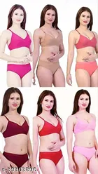 Cotton Blend Solid Lingerie Set for Women 