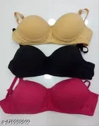 Cotton Solid Bra for Women & Girls, Multicolour, Pack of 3 