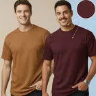 Polyester Round Neck T-shirt for Men, Multicolour, Pack of 2 
